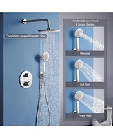 9.5 Inch Wall Mount Dual Shower Heads Shower System with Handheld Sprayer 5-Spray Patterns Shower with Thermostatic Valve in Brushed Nickel