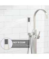 Freestanding Bathtub Faucet Floor Mount Tub Filler Brushed Nickel Brass Bathroom Faucets Single Handle with Hand Shower