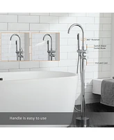Freestanding Bathtub Faucet Floor Mount Tub Filler Faucet with Handheld Shower 360° Swivel Bathtub Faucet Set with Stainless Steel Water Supply P