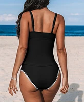 Cupshe Women's Scoop Neck Mid Rise Adjustable Straps Shell Stitched Tankini Sets