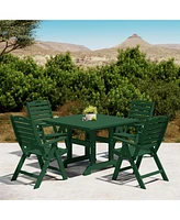 5-Piece Hdpe Square Patio Dining Table Set with Foldable Chairs
