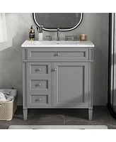 30" Modern Bathroom Vanity: Single Sink, 2 Drawers, Tip-out