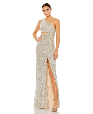 Mac Duggal Women's Sequin One Shoulder Cut Out Gown