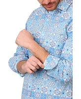 Tailorbyrd Men's Mediterranean Mosaic Print Long Sleeve Shirt