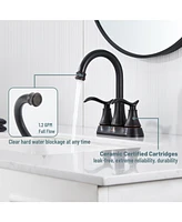 4 Inch 2-Handle Centerset Bathroom Sink Faucet with Drain Assembly and Supply Hose cUPC Lavatory Faucet Mixer Double Handle Tap Deck Mounted Oil Rubbe