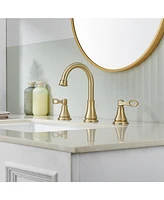 2-Handle Bathroom Sink Faucet with Drain Assembly and Supply Hose Lavatory Mixer Double Handle Tap Deck Mounted, Brushed Gold