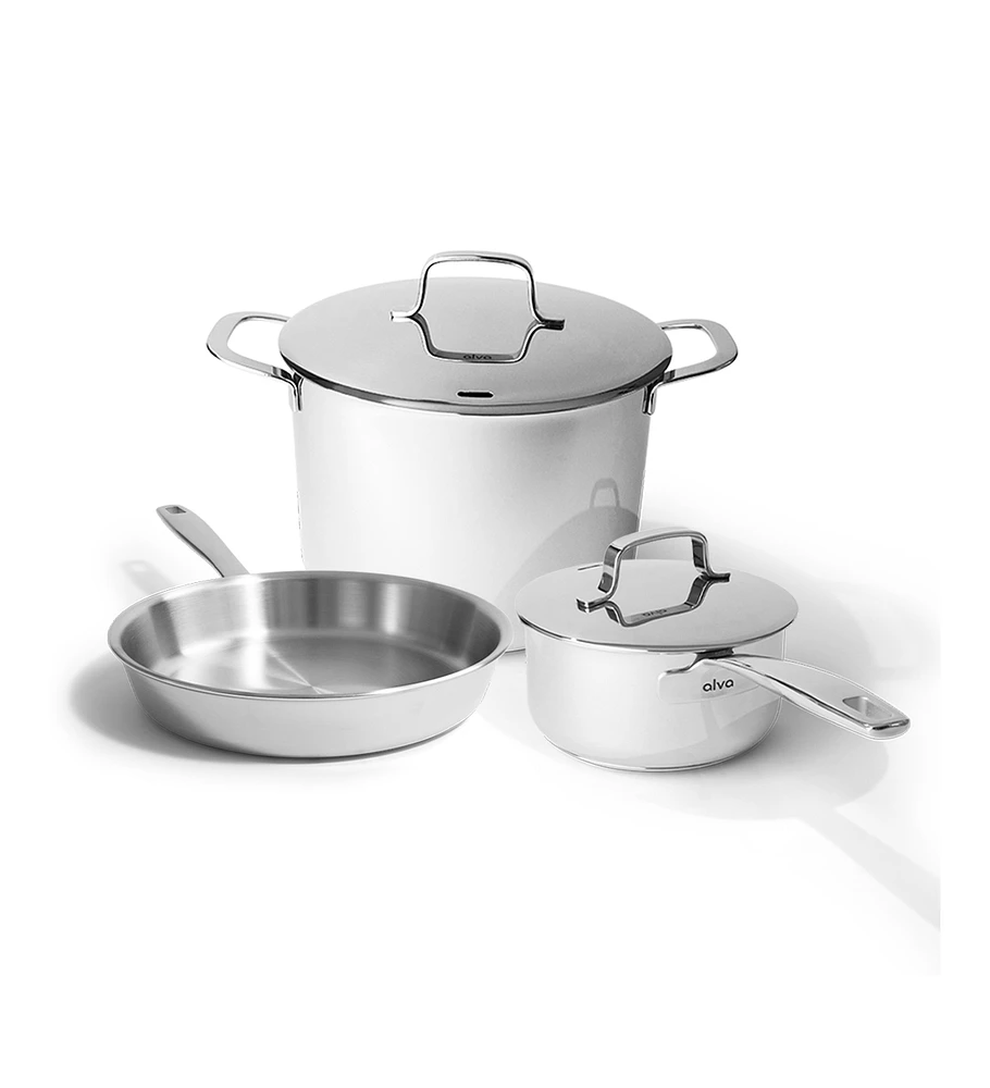 Alva Maestro 5 Piece Cookware Set, Stainless Steel Pan and Pot Set with Lids, Non Toxic Pfas, Pfoa & Ptfe Free, Compatible with All Stovetops, Oven Sa