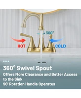 Two Handle Bathroom Faucet with Drain Assembly 4-Inch Centerset Sink Faucet 3 Hole Lavatory Faucet Bathroom Vanity Sink Faucets with Pop-up Drain, Bru