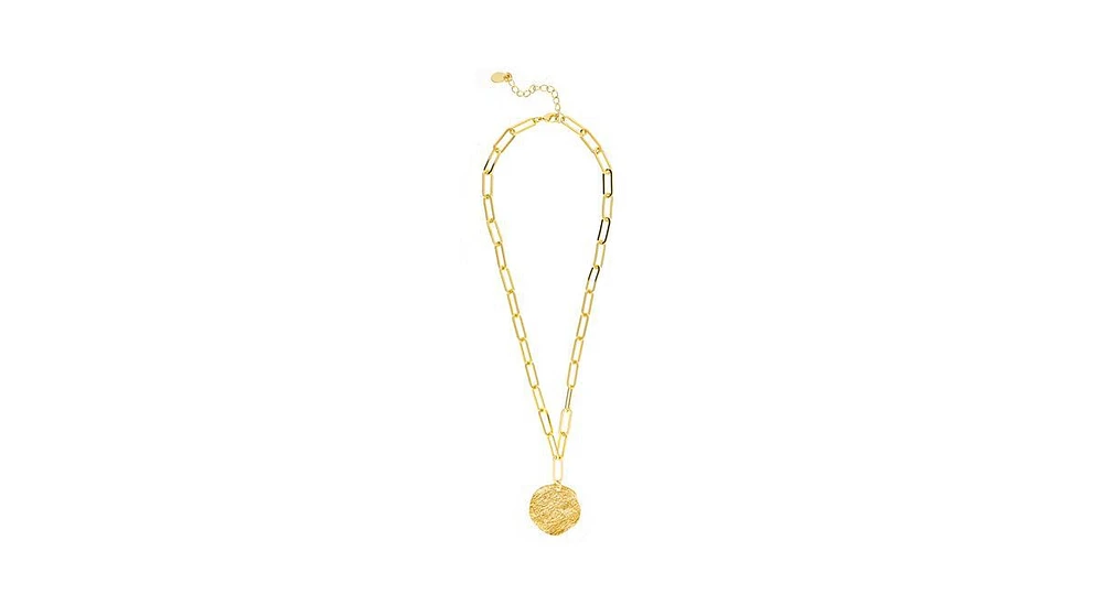 Rivka Friedman 18K Gold Clad Hammered Disc on Paper Clip Chain