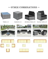 Gymax 8 Piece Rattan Outdoor Patio Sofa Sectional Conversation Furniture Set w/ Cushions & Coffee Table