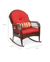 Best Choice Products Outdoor Wicker Rocking Chair for Patio, Porch w/ Steel Frame, Weather-Resistant Cushions