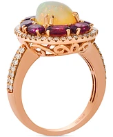 Le Vian Neopolitan Opal (1-1/2 ct. t.w.), Raspberry Rhodolite (2-3/8 ct. t.w.) & Nude Diamond (1/2 ct. t.w.) Pear Halo Ring in 14k Rose Gold