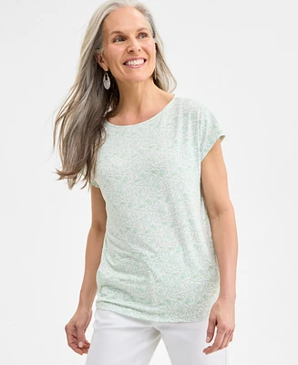 Style & Co Printed Women's Mixed-Media Short-Sleeve Top, Exclusively at Macy's