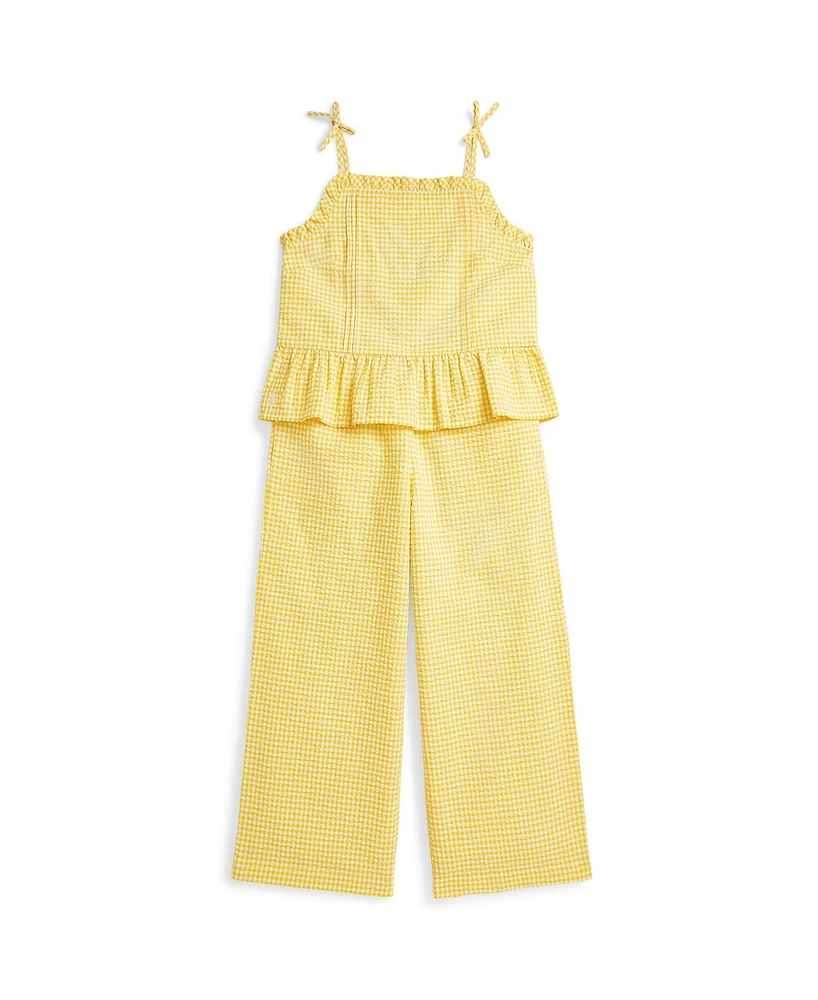 Polo Ralph Lauren Big Girls 2-Piece Gingham Seersucker Top and Pant Set