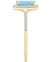 Lab-Created Ruby (2 ct. t.w.) & White Sapphire (1/4 Emerald-Cut Halo Ring 10k Gold (Also Additional Gemstones)