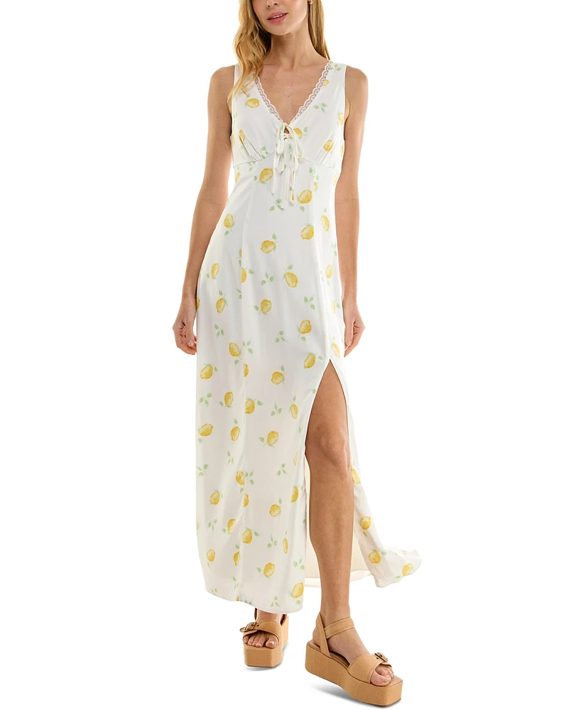 Beauty & Grace Juniors' Lemon-Print Maxi Dress