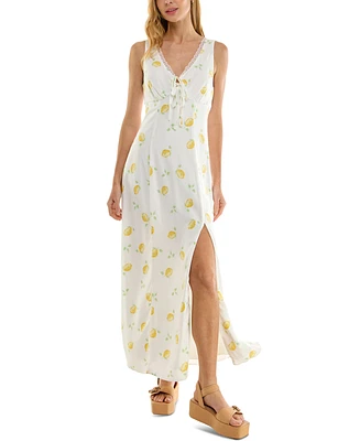 Beauty & Grace Juniors' Lemon-Print Maxi Dress