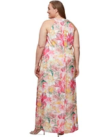 Sl Fashions Plus Beaded Halter Ruffled Chiffon Gown
