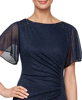 Sl Fashions Plus Flutter-Sleeve Side-Ruched Glitter Gown