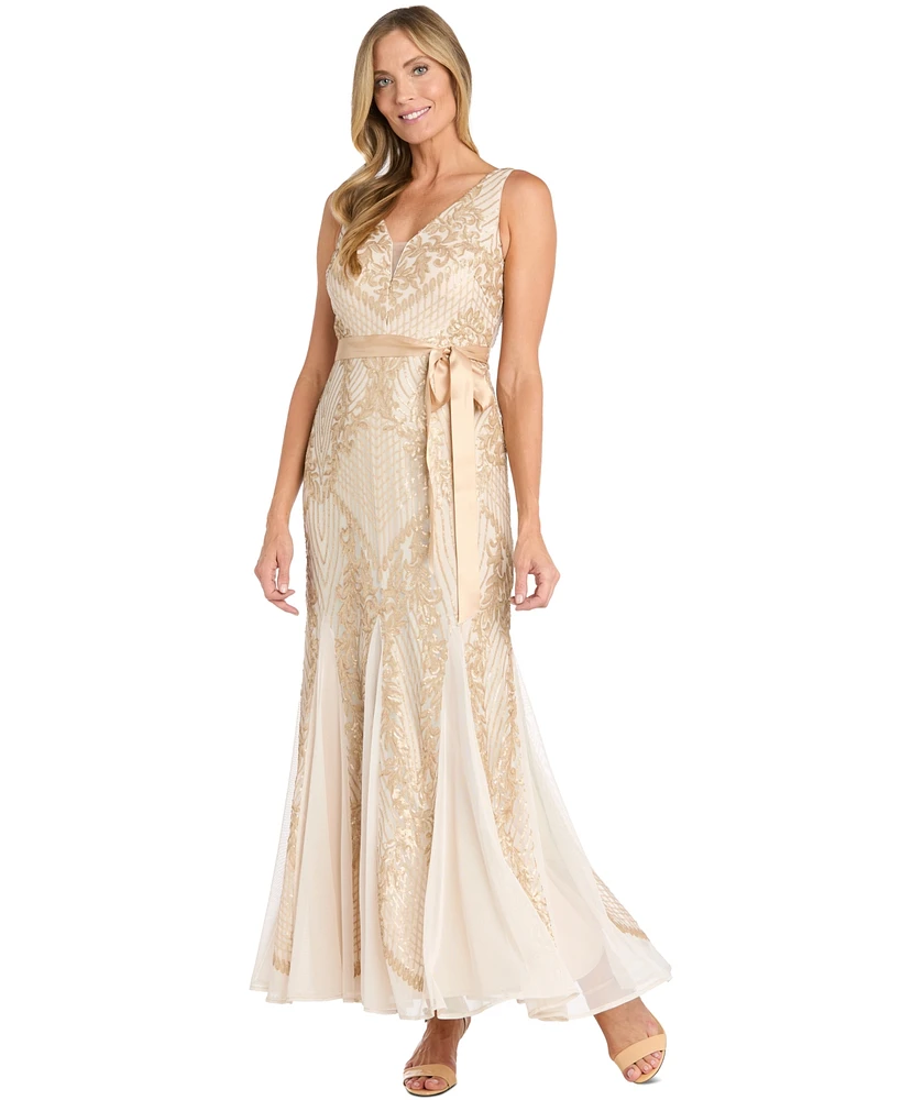 R & M Richards Women's Sequin Godet Gown