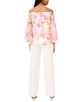 Msk Women's Floral-Print Off-The-Shoulder Top