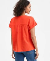 Style & Co Women's Cotton Gauze V-Neck Short-Sleeve Top, Exclusively at Macy's