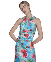 Eliza J Women's Floral-Print Twist-Front Halter Gown