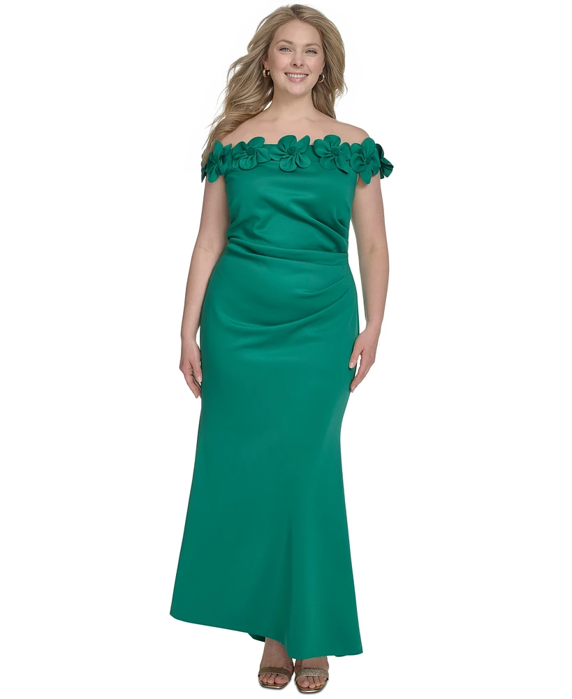 Eliza J Plus 3D Floral Off-The-Shoulder Gown