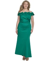 Eliza J Plus 3D Floral Off-The-Shoulder Gown