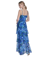 Eliza J Women's Printed Chiffon Tiered Gown