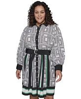 Karl Lagerfeld Paris Plus Geometric-Print Shirtdress