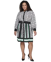 Karl Lagerfeld Paris Plus Geometric-Print Shirtdress