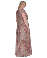 Jessica Howard Plus V-Neck Shoulder-Drape Gown