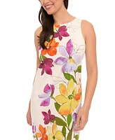 London Times Petite Placed-Floral Shift Mini Dress