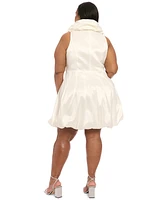 London Times Plus Ruffle-Collar Bubble-Hem Dress