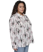 Karl Lagerfeld Paris Plus Whimsical Paris-Print Shirt, Exclusively at Macy's