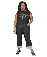 Karl Lagerfeld Paris Plus Black Crystal Cuffed Jeans