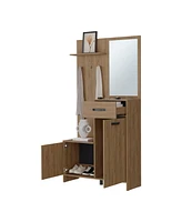 Fm Furniture Elko Hall Tree Multistorage with a Mirror, Natural Oak