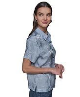 Karl Lagerfeld Paris Petite Jacquard Camp Shirt