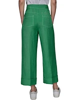 Karl Lagerfeld Paris Petite Linen-Blend Wide-Leg Pants