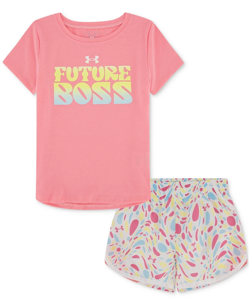 Under Armour Toddler & Little Girls T-Shirt Printed Woven Shorts, 2 Piece Set