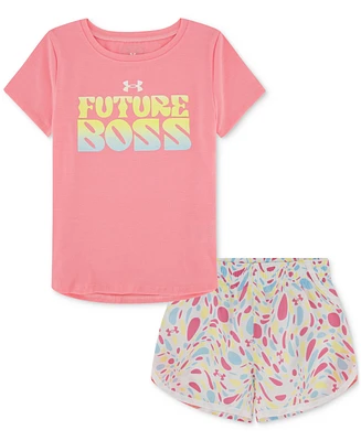 Under Armour Toddler & Little Girls T-Shirt Printed Woven Shorts, 2 Piece Set