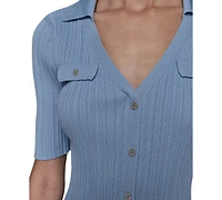 Karl Lagerfeld Paris Petite Ribbed Polo Sweater