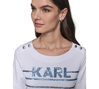 Karl Lagerfeld Paris Petite Sequined Striped Knit Top