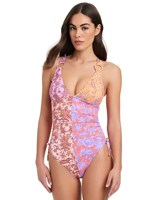 Red Carter Women's Colorblocked One Piece Swimsuit
