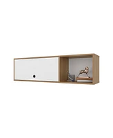 Fm Furniture Roslyn Wall-Mounted Cabinet with Lift-Up Door, Open Compartments, Natural Oak and White