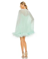Mac Duggal Women's Trapeze Dress with Feather Trim