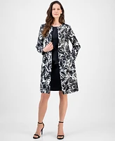 Le Suit Petite Floral-Print Jewel-Neck Jacket Topper & Empire Seamed Dress