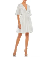 Mac Duggal Women's Satin Flowy Cape Sleeve Mini Dress