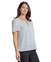 Jones New York Petite Short-Sleeve Knit Eyelet Top